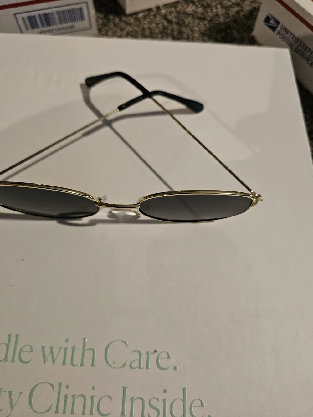 Gold Frame Black Lens Oval 4 Sunglasses -
